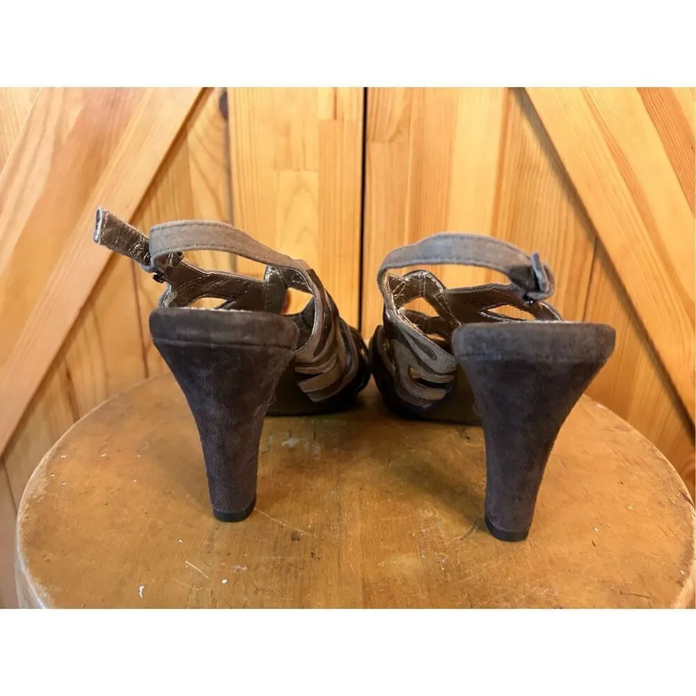 Sofft Women's Sandal Size 6 Block Heel Caged Brown Leather Slingback